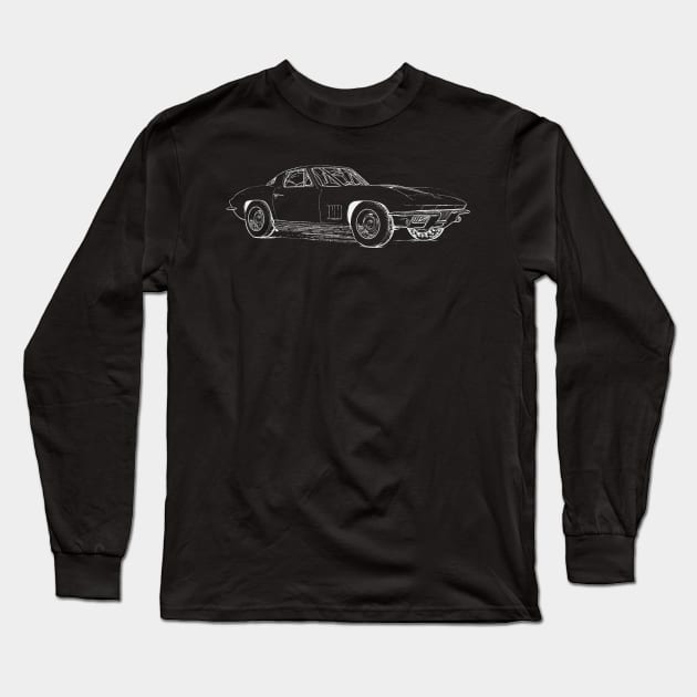 Corvette Stingray Wireframe White Long Sleeve T-Shirt by Auto-Prints